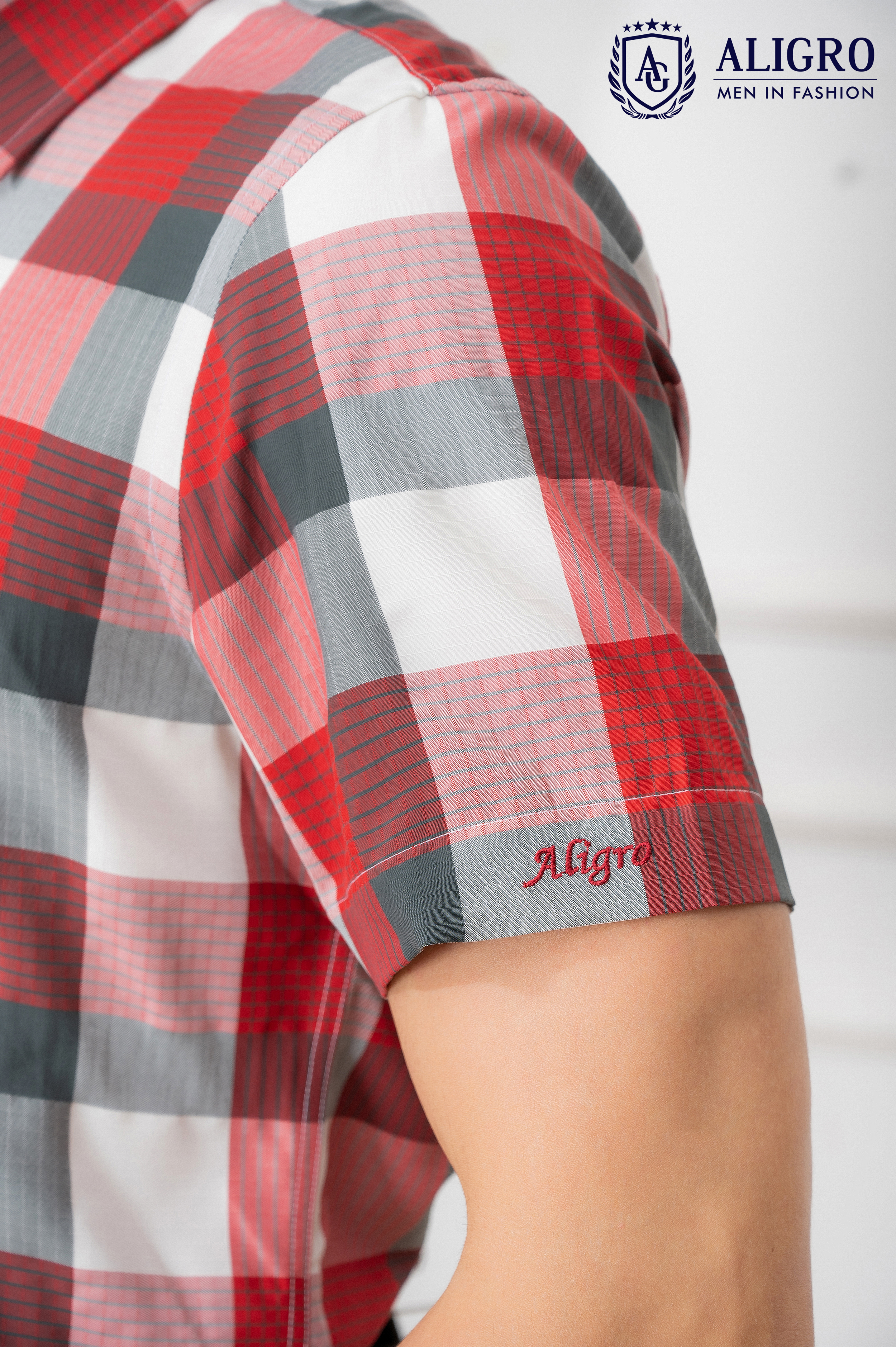 Áo sơ mi nam ngắn tay ALIGRO kẻ caro, cotton cao cấp, kháng khuẩn form slim vừa công sở thời trang trẻ trung ALGS-C58