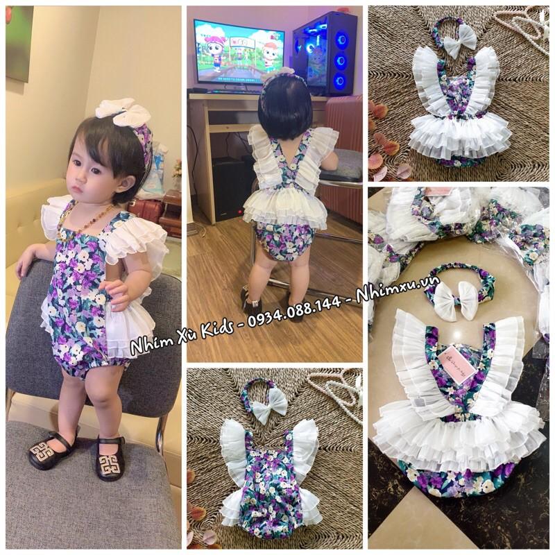 Body thiên nga bé gái 3 đến 12kg, bodysuit kèm turban mùa hè cho bé gái