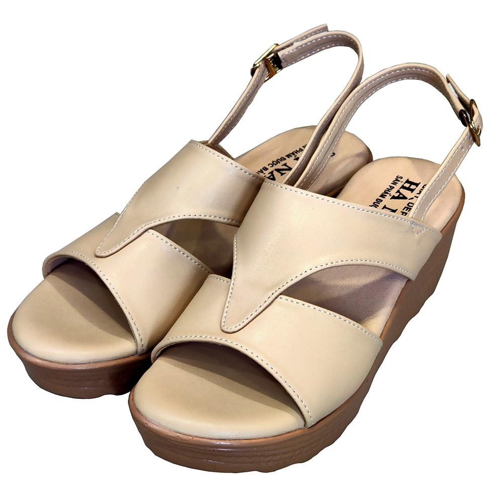 Giày sandal Nữ Đế Xuồng TiTi ĐÔ Da Bò Thật Cao Cấp 7cm DNU2025c