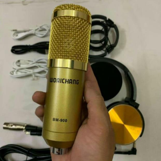 Combo mic livestream thu âm hát karaoke BM900 + sound card V8