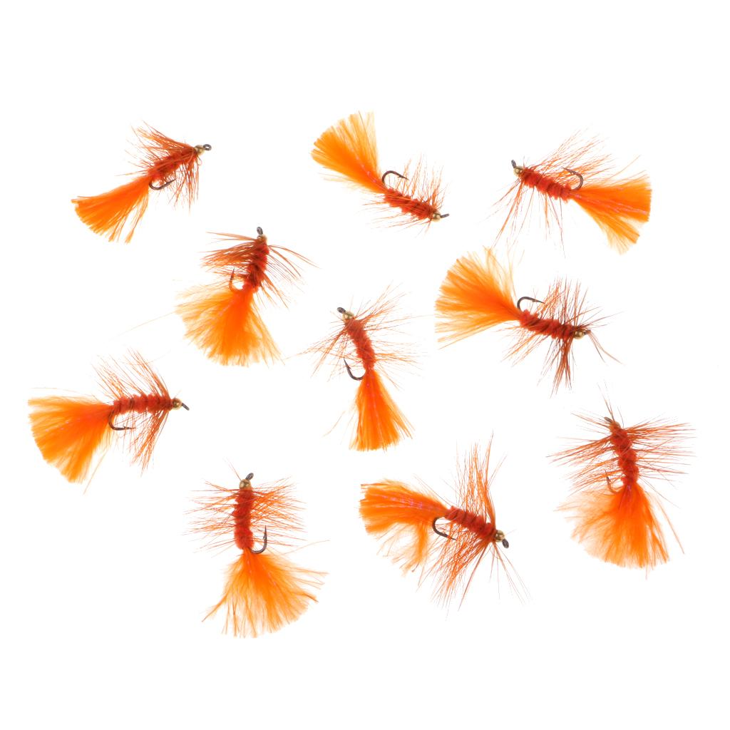 10pcs 1.6''Orange Wooly Bugger Flies Bead Head Nymph Flies Insects Wet Flies