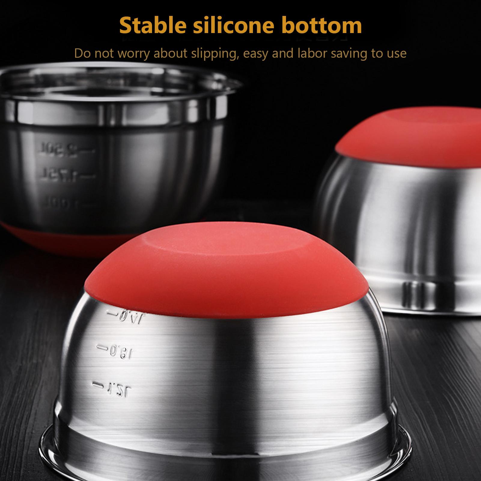 Bát trộn bằng thép không gỉ, đáy bằng silicon, để trộn để nấu ăn nướng, bảo quản thực phẩm