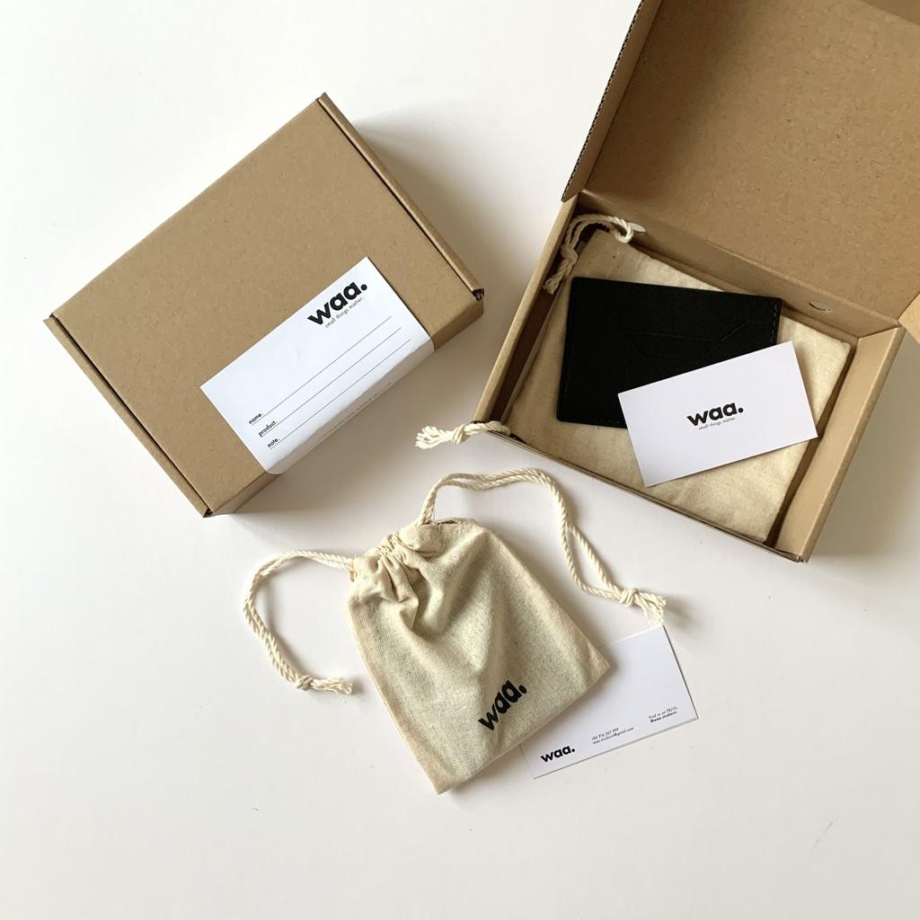 Ví Gấp Basic Wallet Unisex WAA.- DA THẬT 100% - Màu đen - Sản phẩm thiết kế - Kèm dustbag