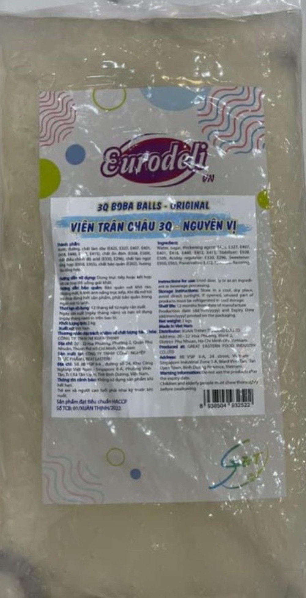 Hạt Trân Châu Trắng 3Q EuroDeli Magic/Boba Ball Nguyên Vị 2 kg/túi