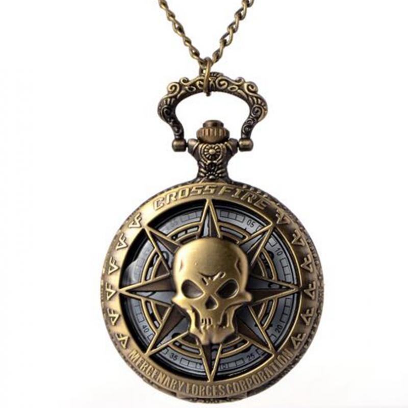 Đồng Vintage Phong Cách Khoa Học Viễn Tưởng Thạch Anh Đồng Hồ Bỏ Túi Rỗng Cướp Biển Vùng Caribe Đầu Lâu Kinh Dị Dây Chuyền Mặt Dây Chuyền Vòng Cổ Nam