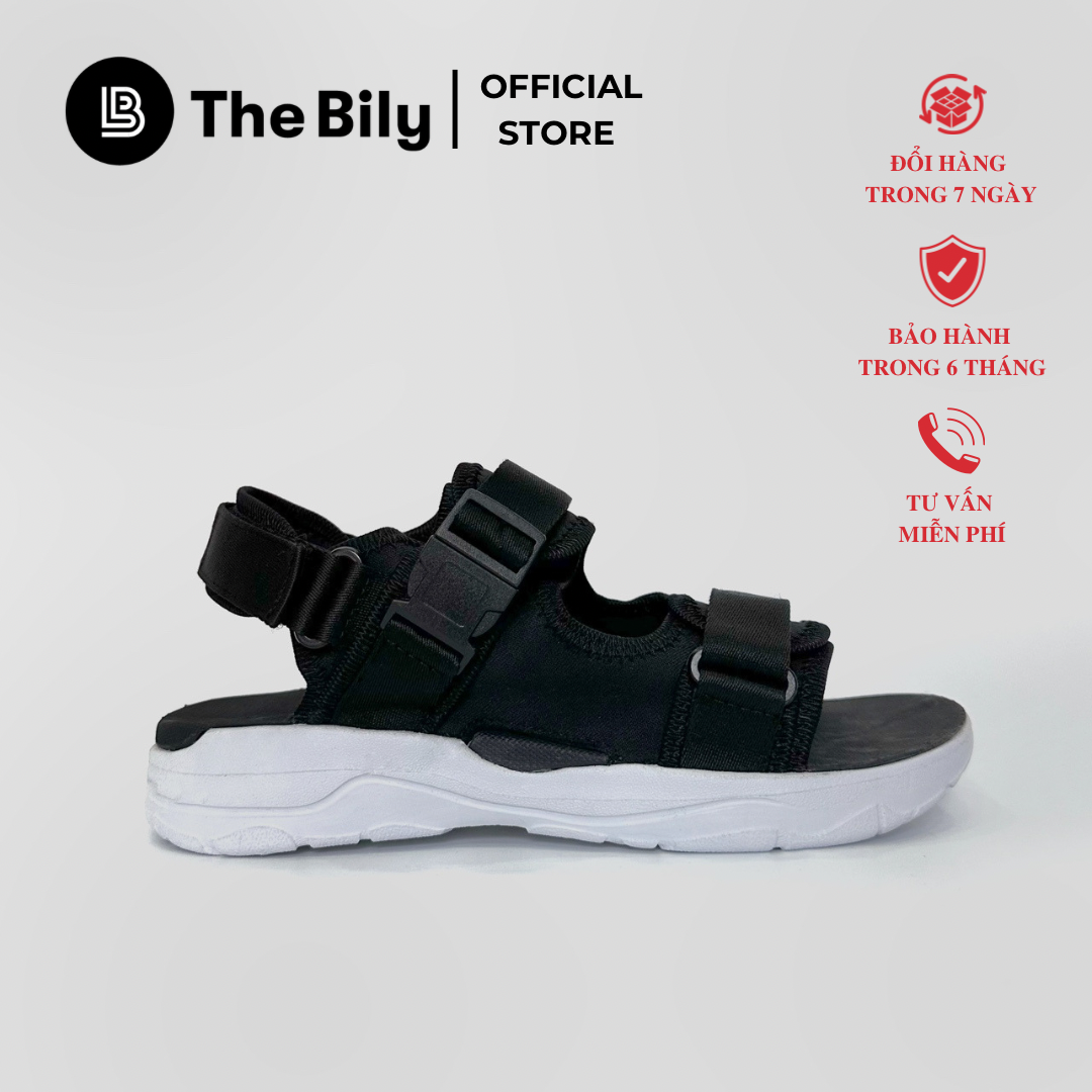 Giày Sandal Nam Nữ Unisex The BiLy Quai Ngang Dây Dù Đế IP Siêu Êm Nhẹ Đế Trăng Màu Đen- BLDT07 Đen