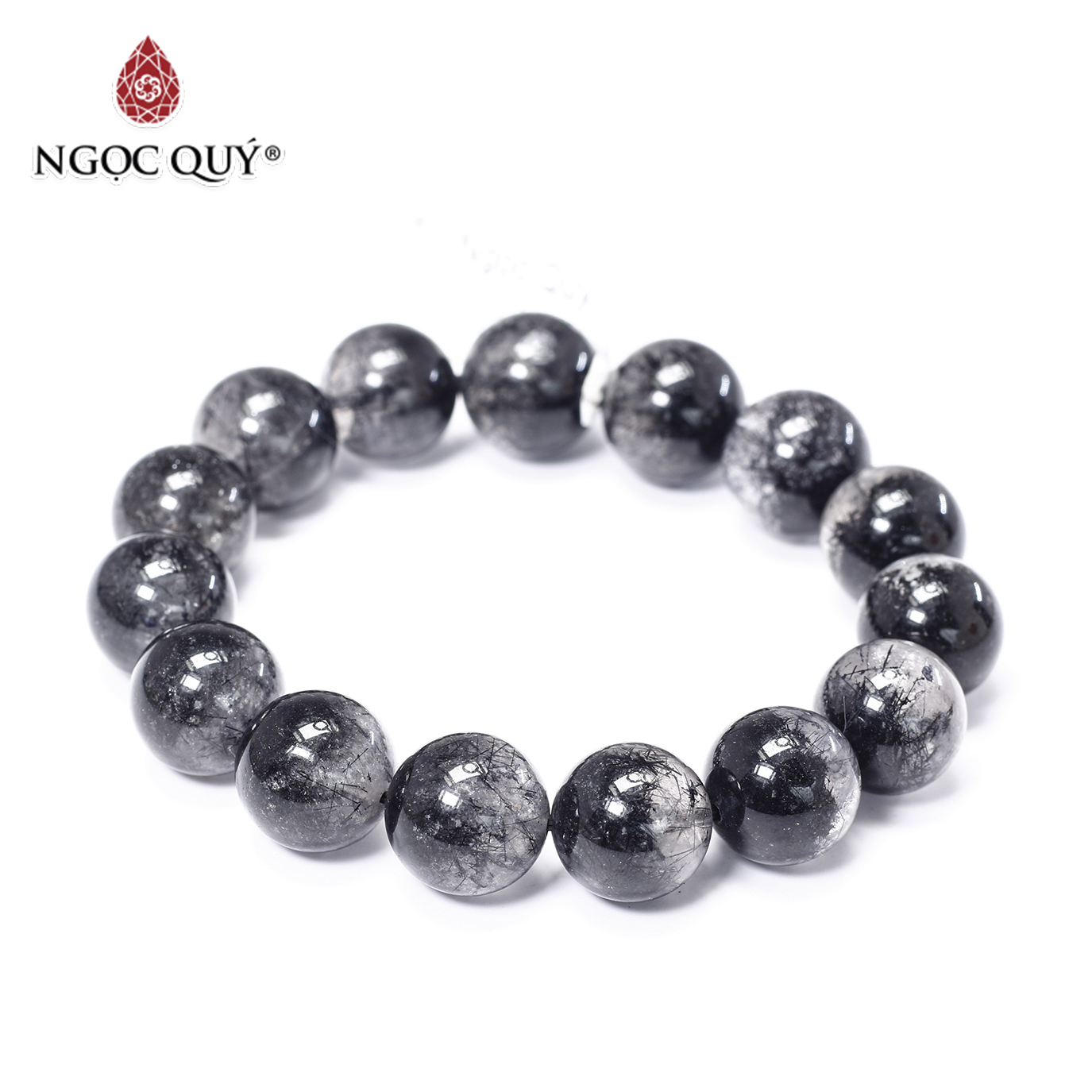 Vòng tay đá thạch anh ưu linh tóc đen 13mm mệnh thủy, mộc - Ngọc Quý Gemstones