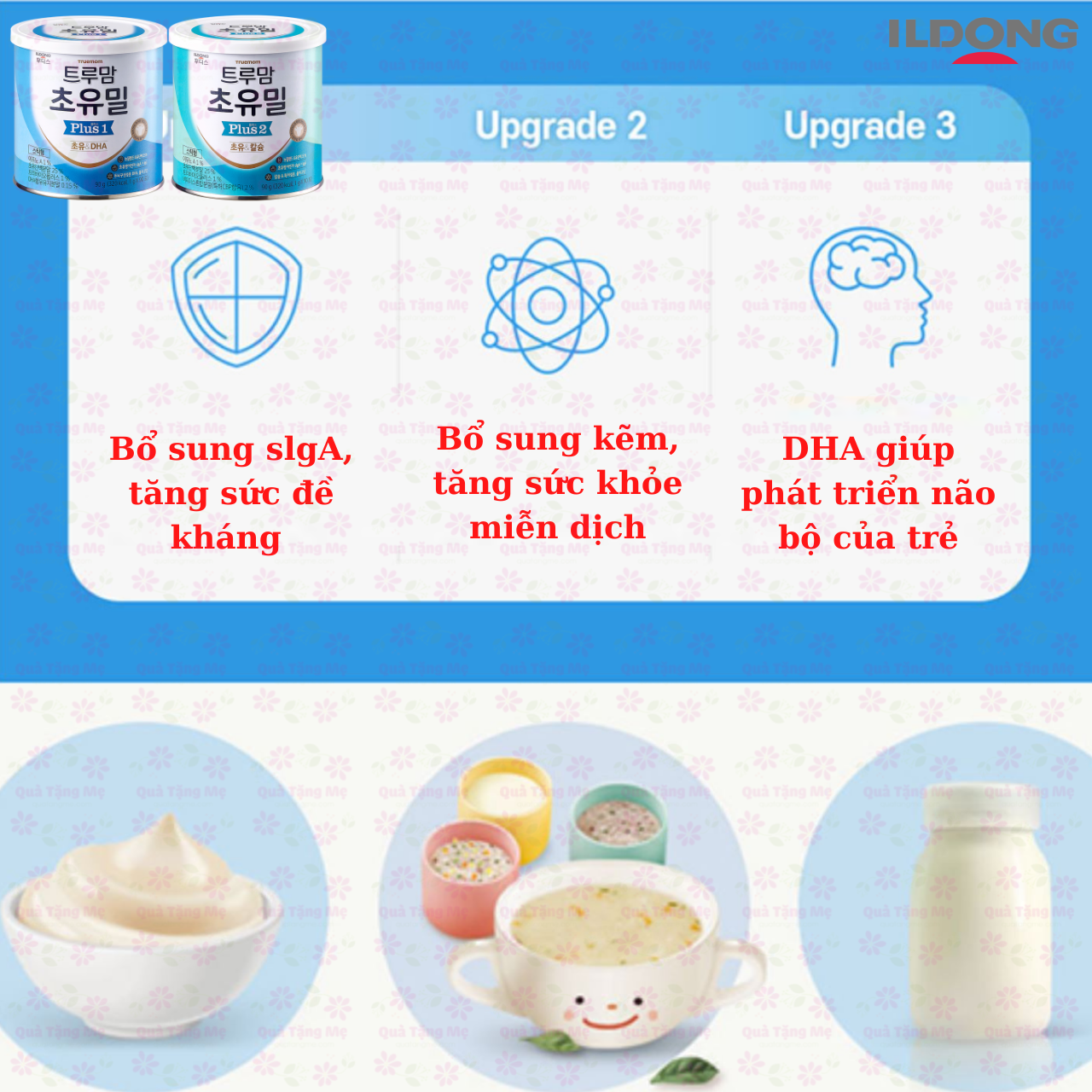 Sữa non cho bé từ 1-9 tuổi Ildong Plus 2 Hàn Quốc giúp trẻ phát triển trí não, xương, răng, tăng sức đề kháng, tiêu hóa tốt - QuaTangMe -3 lon