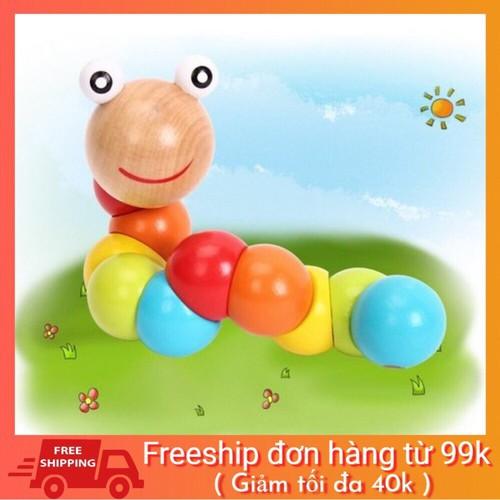 Đồ chơi con sâu gỗ nhiều màu sắc uốn dẻo cho bé học số đếm màu sắc