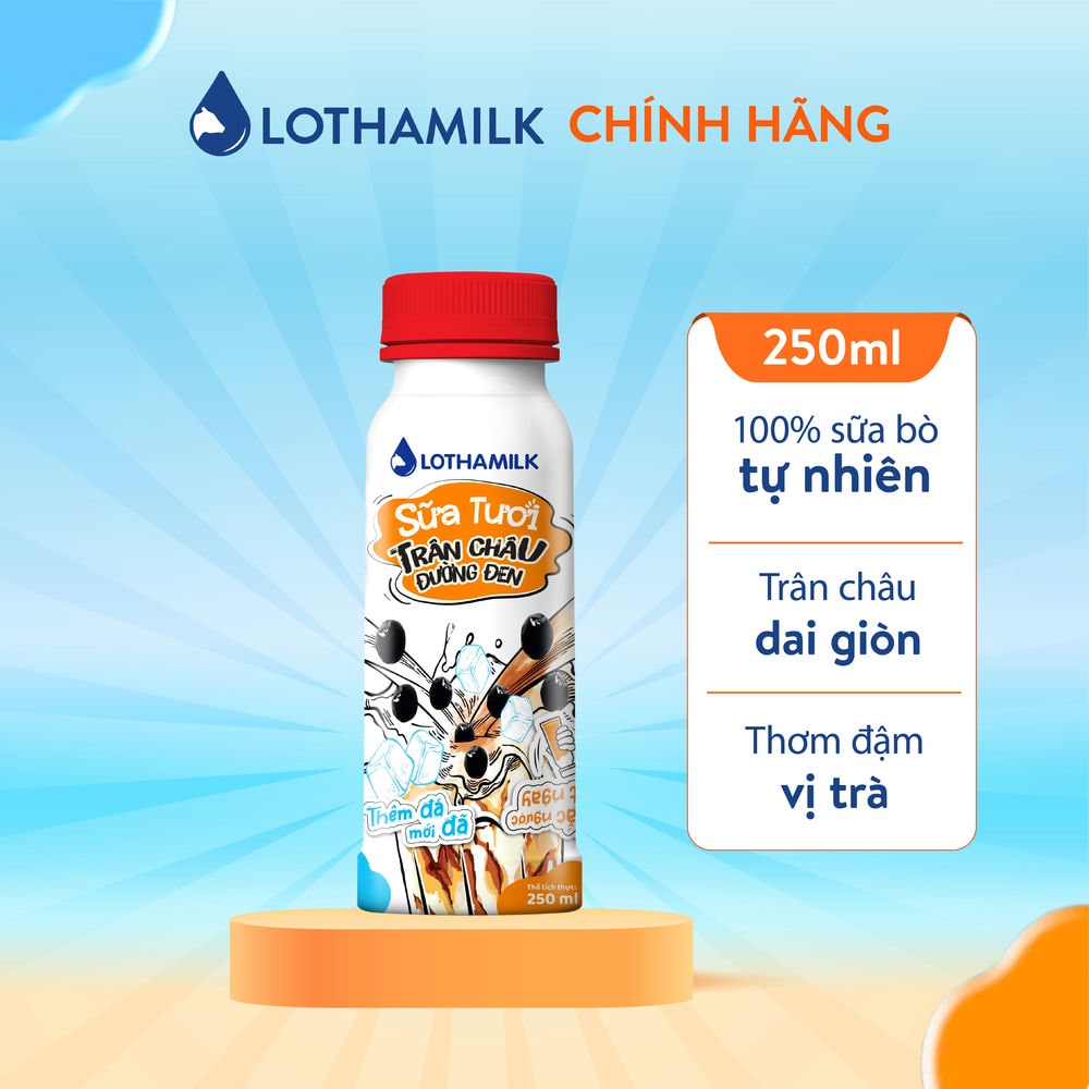 Sữa tươi trân châu đường đen thanh trùng Lothamilk chai 250ml