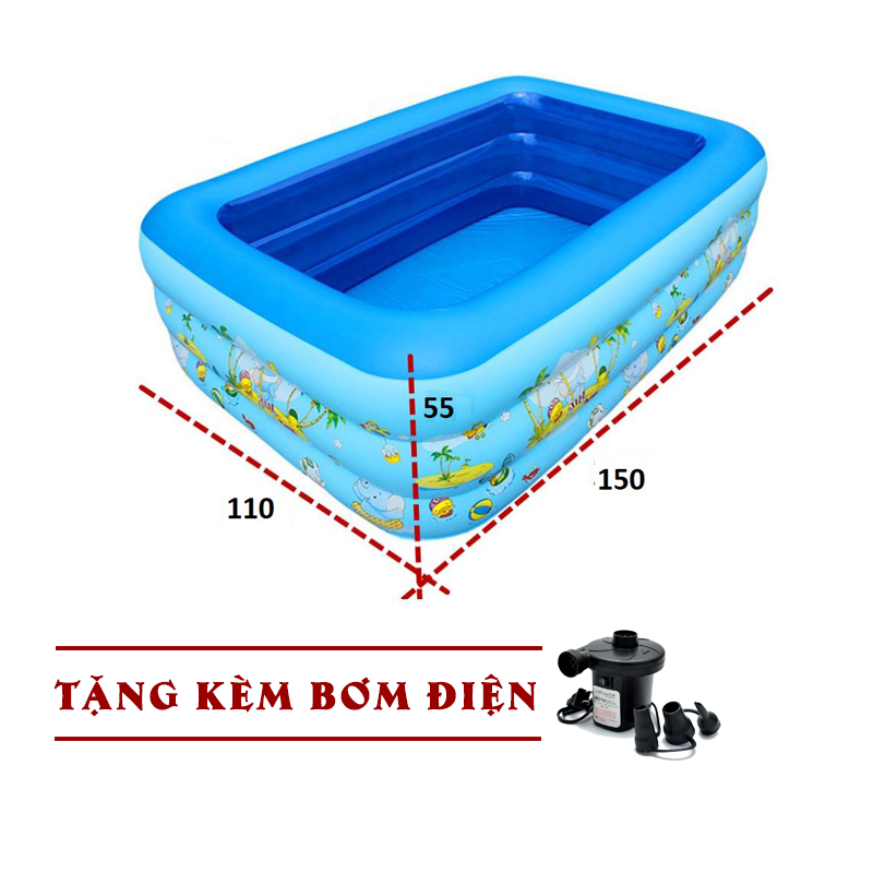 Bể bơi phao 3 tầng 1m5 TẶNG BƠM ĐIỆN 150x110x50cm - Mẫu mới 2021