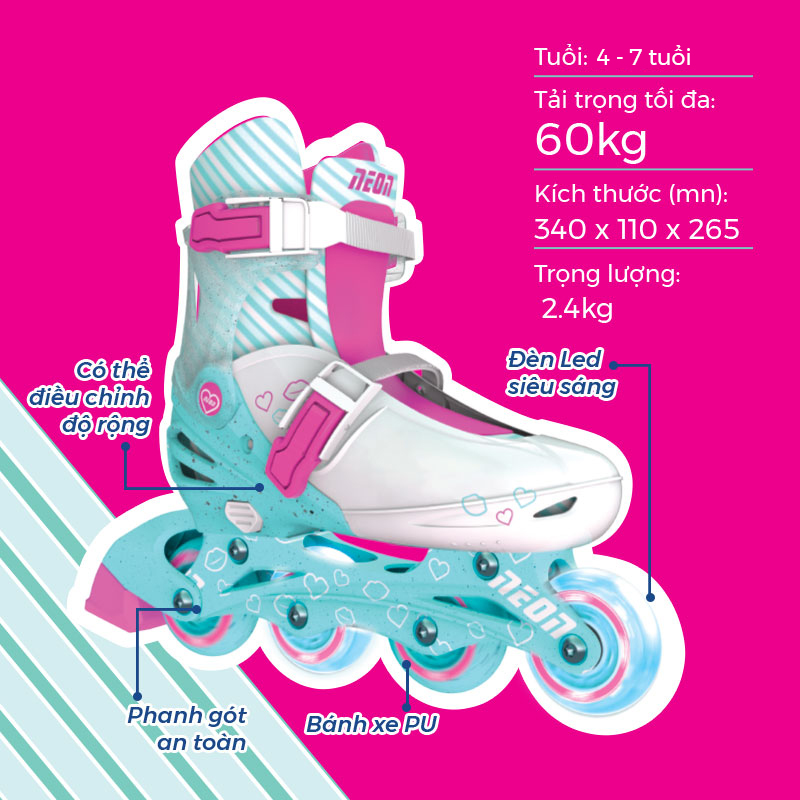 Giày Patin Yvolution Neon Inline Xanh Ngọc NT07T4-Size 4-7 Tuổi NT07T4