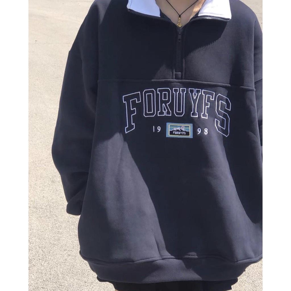 Áo Sweater Oversize Tay Bồng Foruyfs Nữ  Nana's House - FREESHIP  Hoodie suông trơn dáng thụng, họa tiết chữ nổi bật