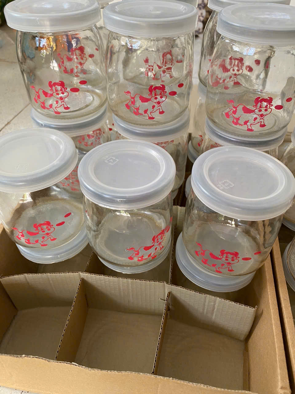 Set 12 hũ sữa chua thủy tinh 200ml in hình thú - Giao ngẫu nhiên
