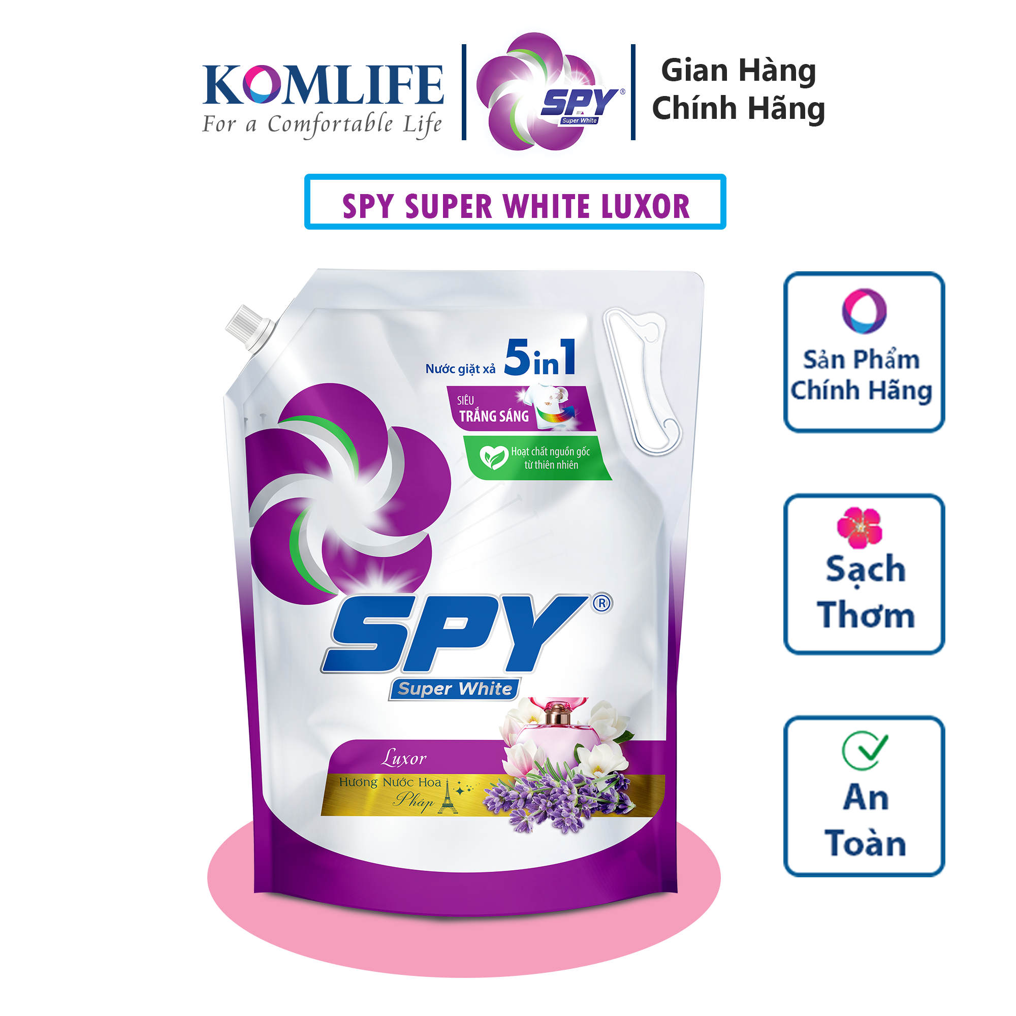 Combo 2 túi nước giặt xả SPY Super White Luxor 3,6kg siêu trắng sáng hương nước hoa Pháp