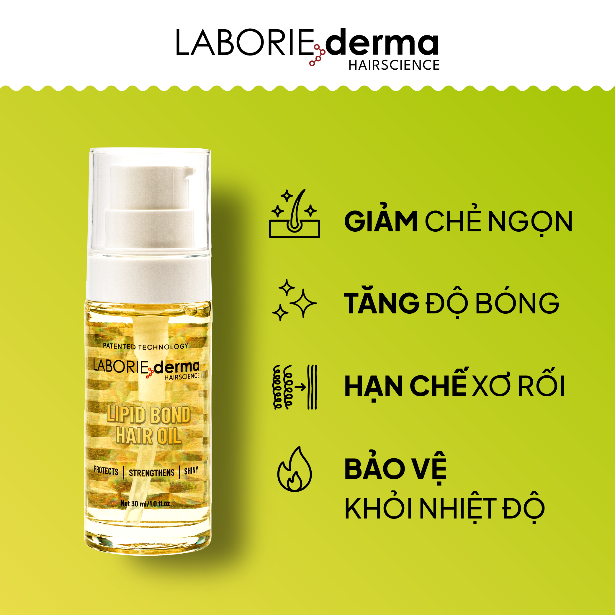 Dầu dưỡng bảo vệ tóc, giúp tóc bóng mượt và chắc khỏe LABORIE derma Lipid Bond Hair Oil - 30ml