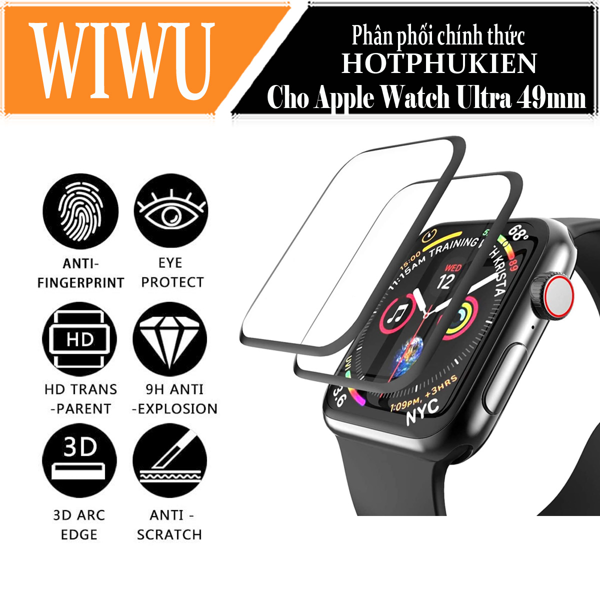 Bộ 2 miếng dán màn hình kính cường lực Full 3D cho Apple Watch Ultra 49mm hiệu WIWU iVista Chống va đập, vát cạnh 2.5D, hạn chế vân tay - Hàng nhập khẩu