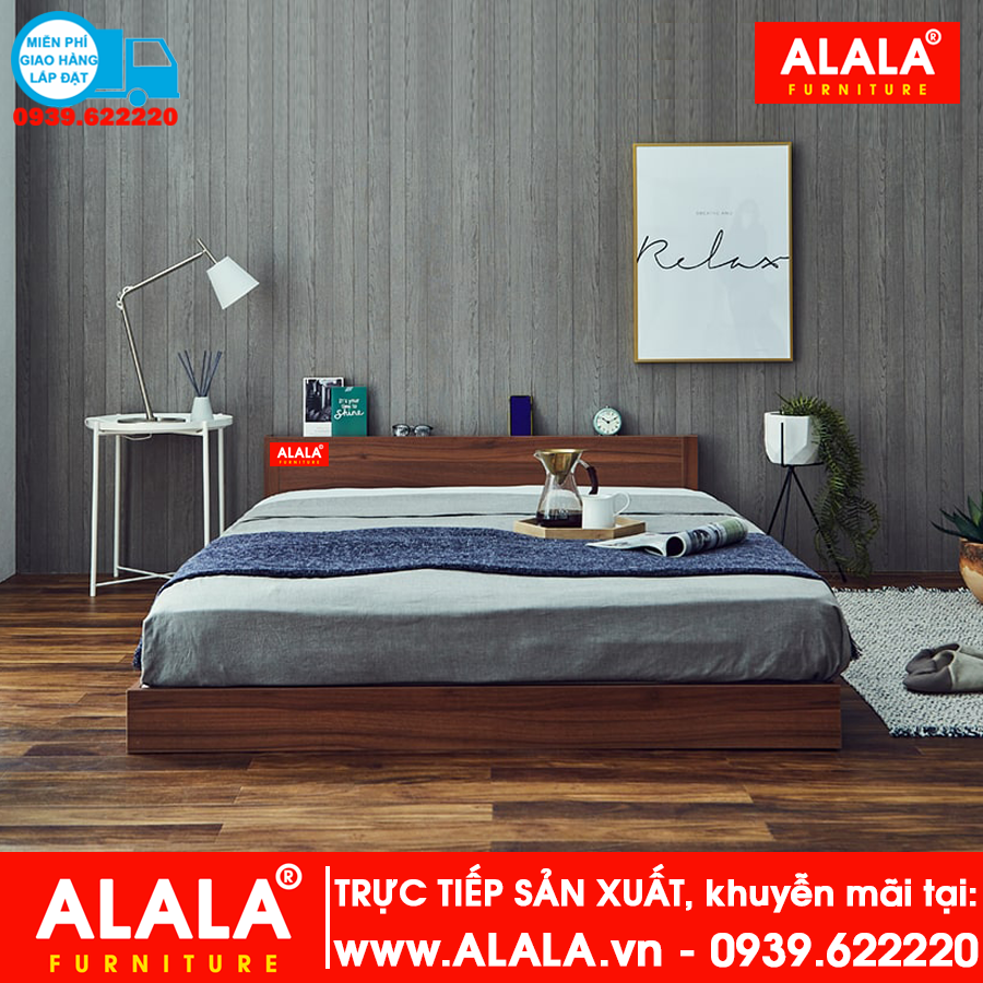 Giường thấp ALALA1011 gỗ HMR chống nước - www.ALALA.vn® - Za.lo: 0939.622220