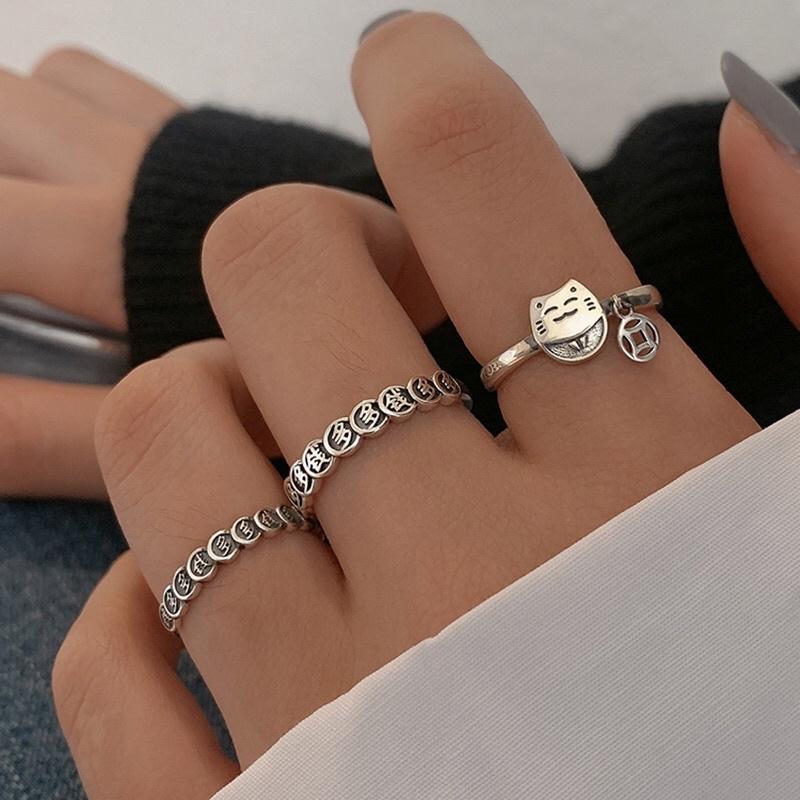 Nhẫn bạc mèo thần tài