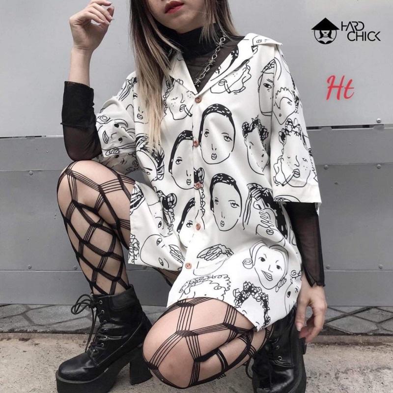 Áo sơ mi hoạ tiết mặt người H2K655