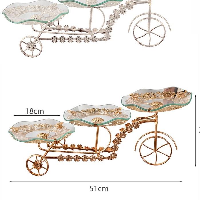 KỆ ĐỂ BÁNH HOA QUẢ 3 TẦNG HÌNH THUYỀN HỢP KIM ĐĨA KÍNH CƯỜNG LỰC CAO CẤP CHO SỰ KIỆN