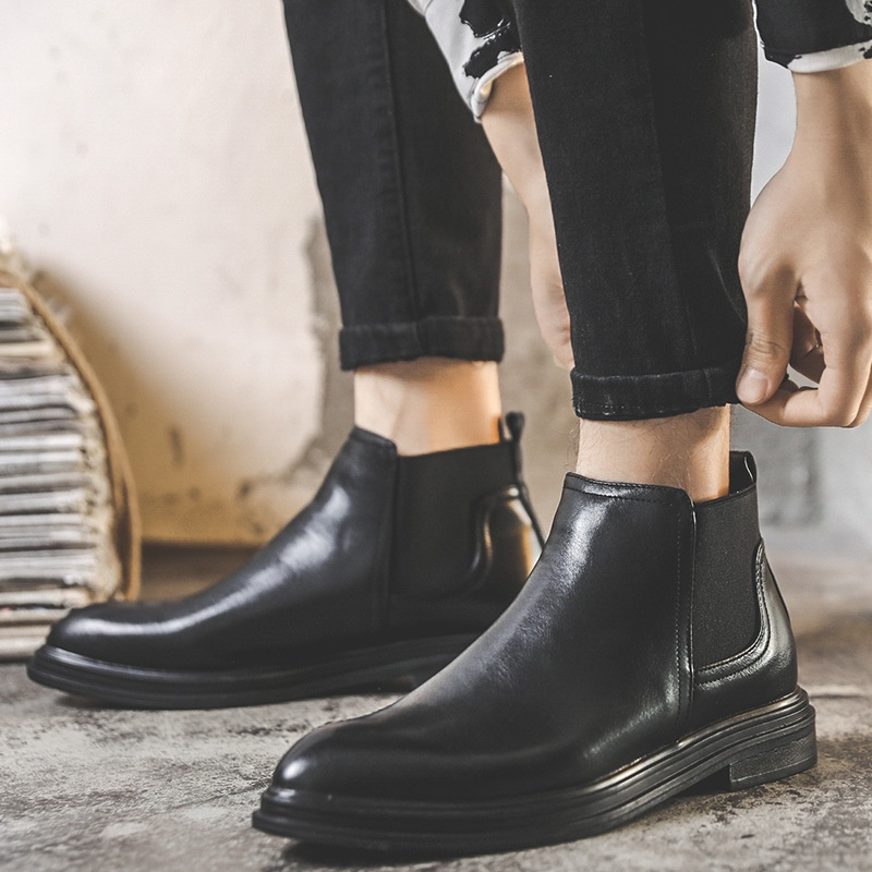 Giày Chelsea Boots Nam Cổ Lửng Màu Đen, Nâu Da Bò Nguyên Tấm Nhập Khẩu Đế Cao Su Đúc Nguyên Khối