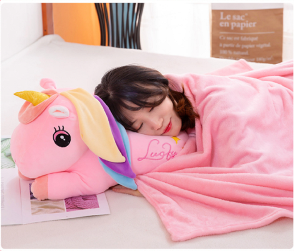 Bộ Chăn mền Kỳ Lân bờm dài 3 màu lovely thú bông kèm chăn Size lớn 60