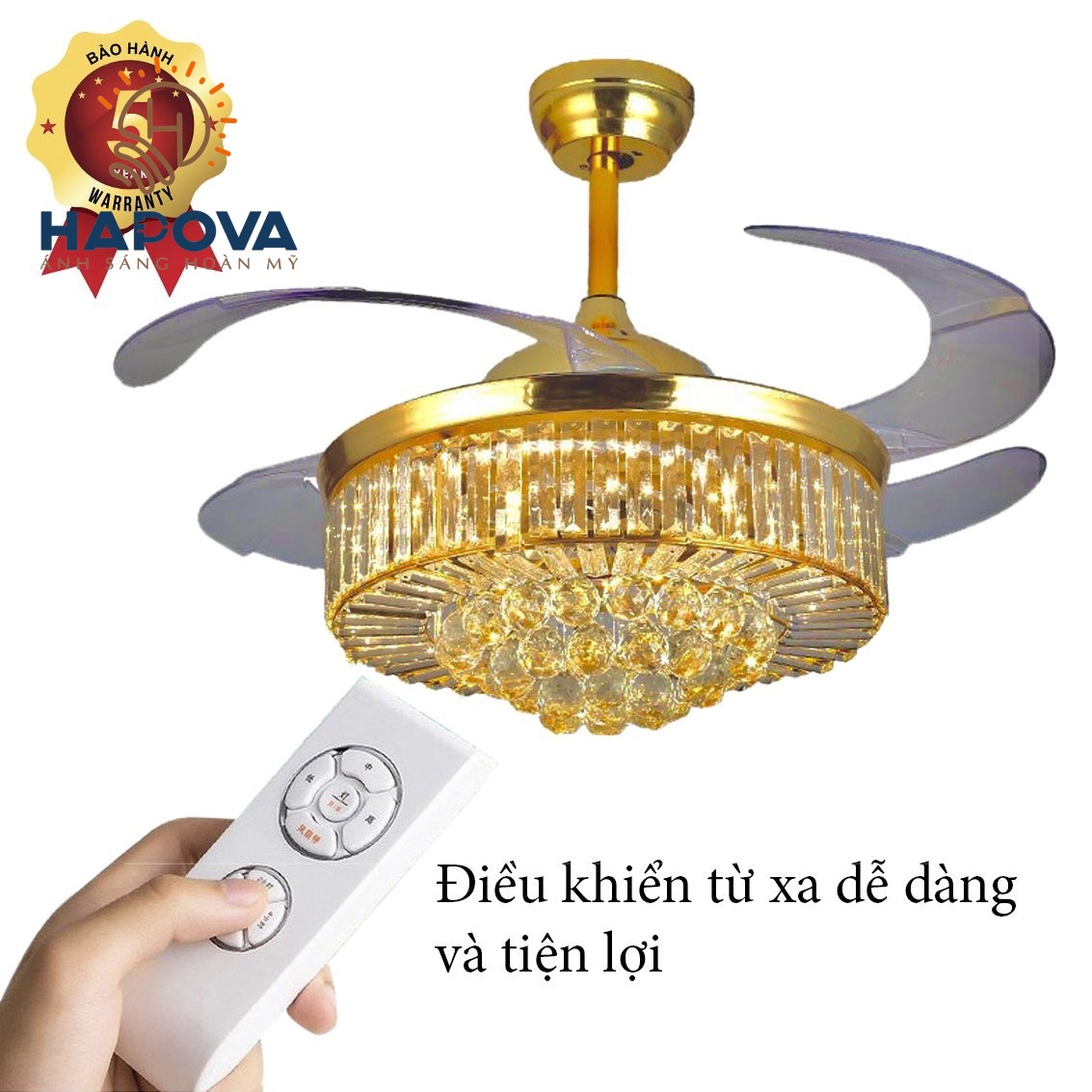 Đèn quạt trần 8018 HAPOVA ZAYTI Cánh cụp Cánh xòe Động cơ 6 số + Tặng kèm Điều khiển từ xa HÀNG CHÍNH HÃNG