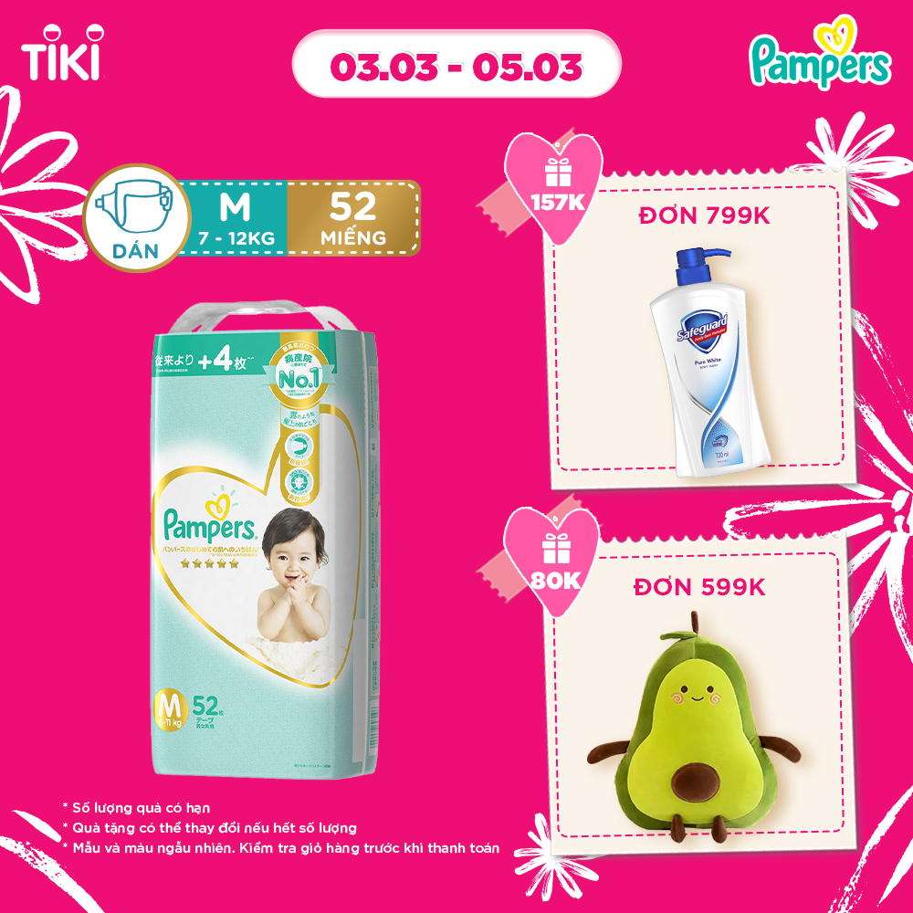 Combo 4 Tã Dán Pampers Nội Địa Nhật Bản M52