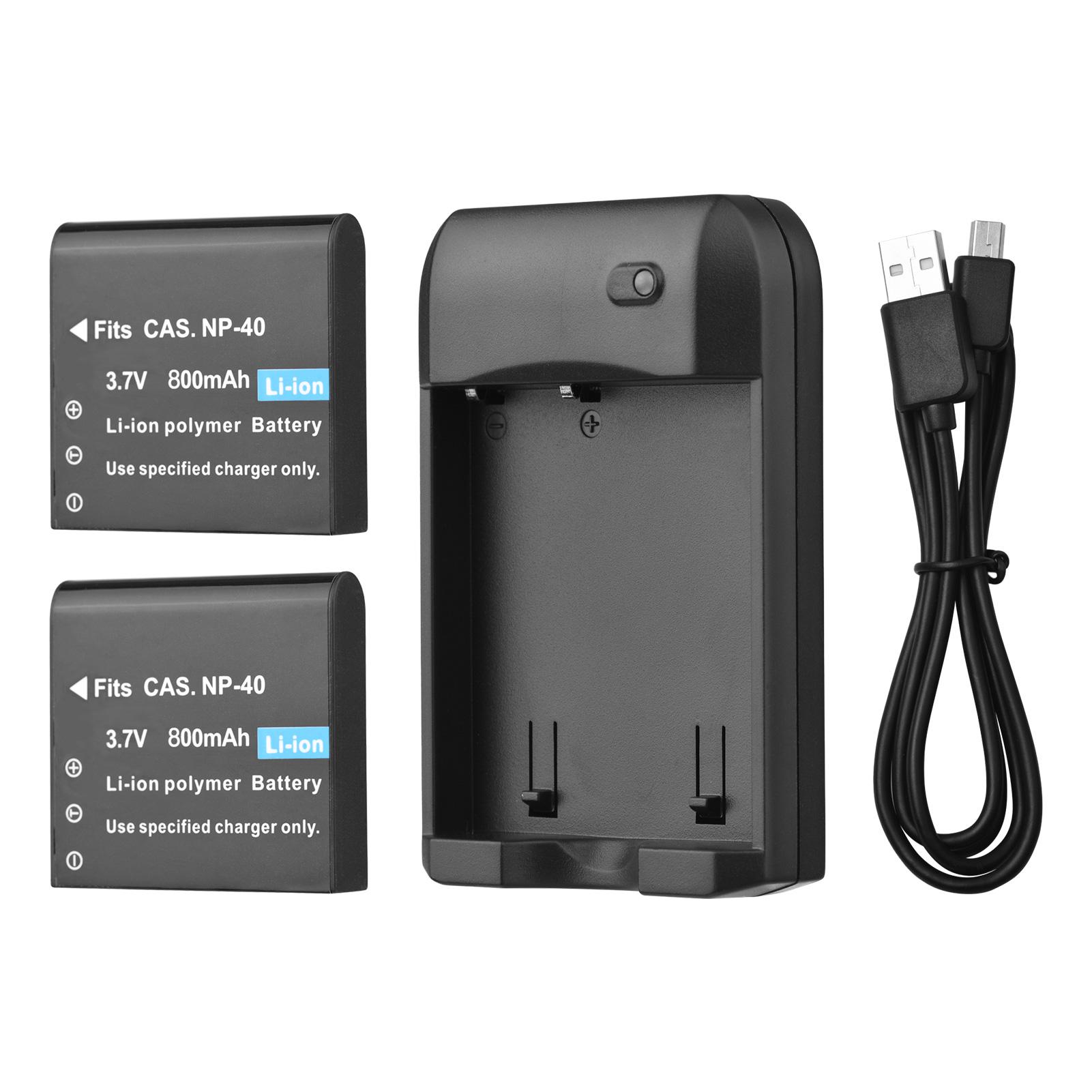 NP-40 Battery Charger with LED Indicator Light + 2pcs NP-40 Batteries 3.7V 800mAh with USB Charging Cable
