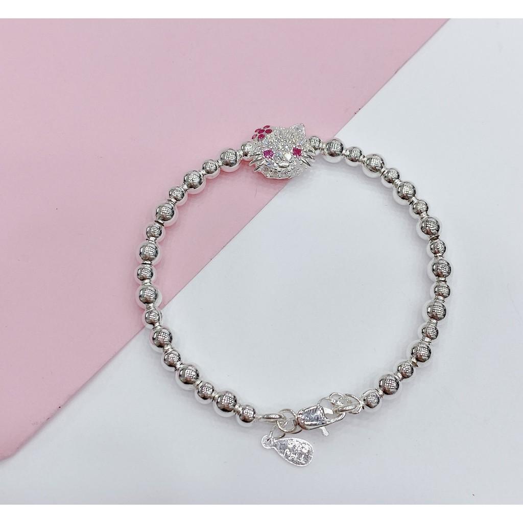 Vòng tay bạc cao cấp kết bi hình mèo kitty dễ thương dành cho bé.