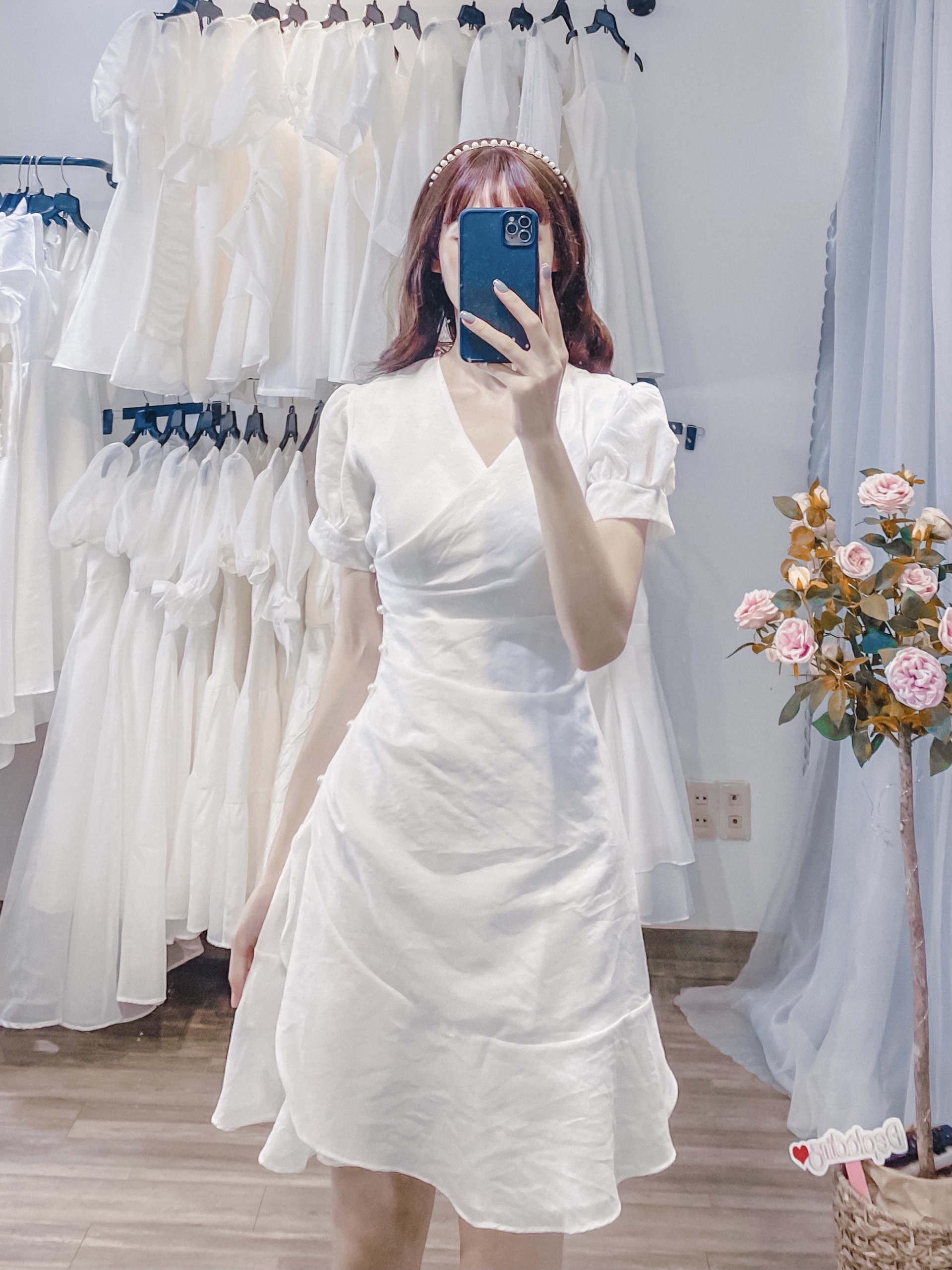 Đầm Dạo Phố Cổ Chéo Đính Ngọc Trai