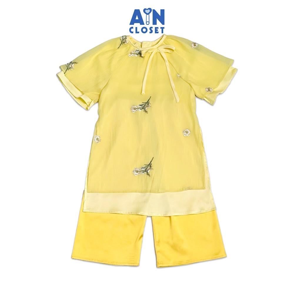 Bộ Áo Dài bé gái họa tiết Hoa Mai Cúc Vàng Lụa Xốp - AICDBGJEGHFD - AIN Closet