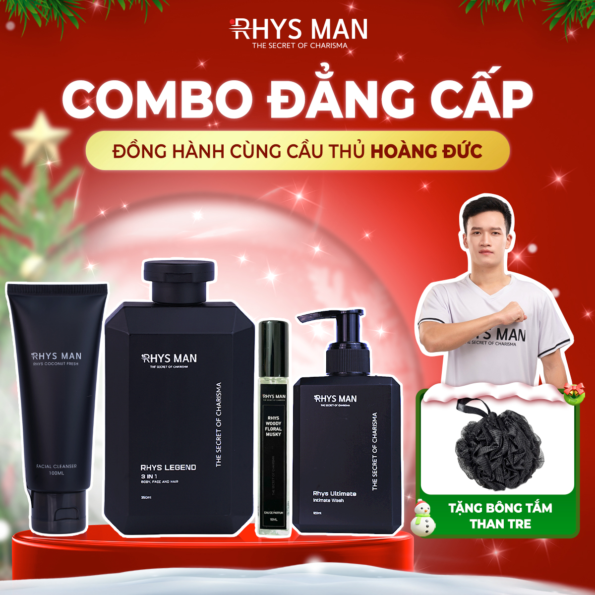 Combo sữa tắm gội nam 3in1 &amp; Sữa rửa mặt nam &amp; Dung dịch vệ sinh &amp; Nước hoa nam RHYS MAN - Hàng chính hãng