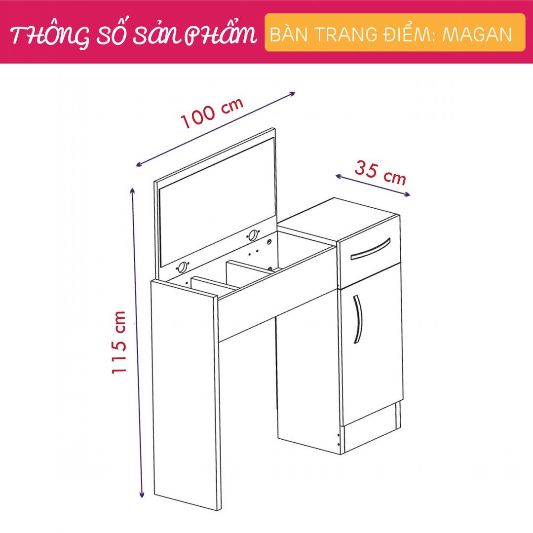 Bàn trang điểm gỗ hiện đại SMLIFE Magan | Gỗ MDF dày 17mm chống ẩm | D100xR35xC115cm