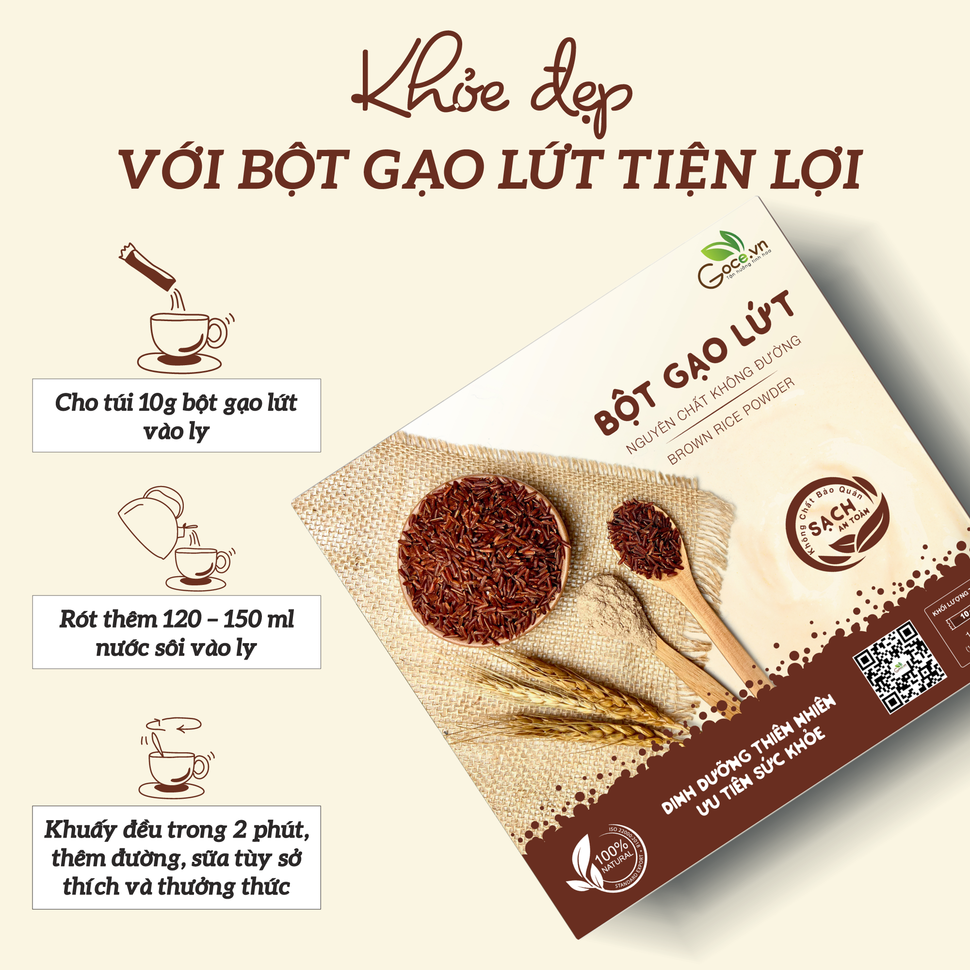 Bột gạo lứt nguyên chất Goce - 180g (18 gói x 10g)