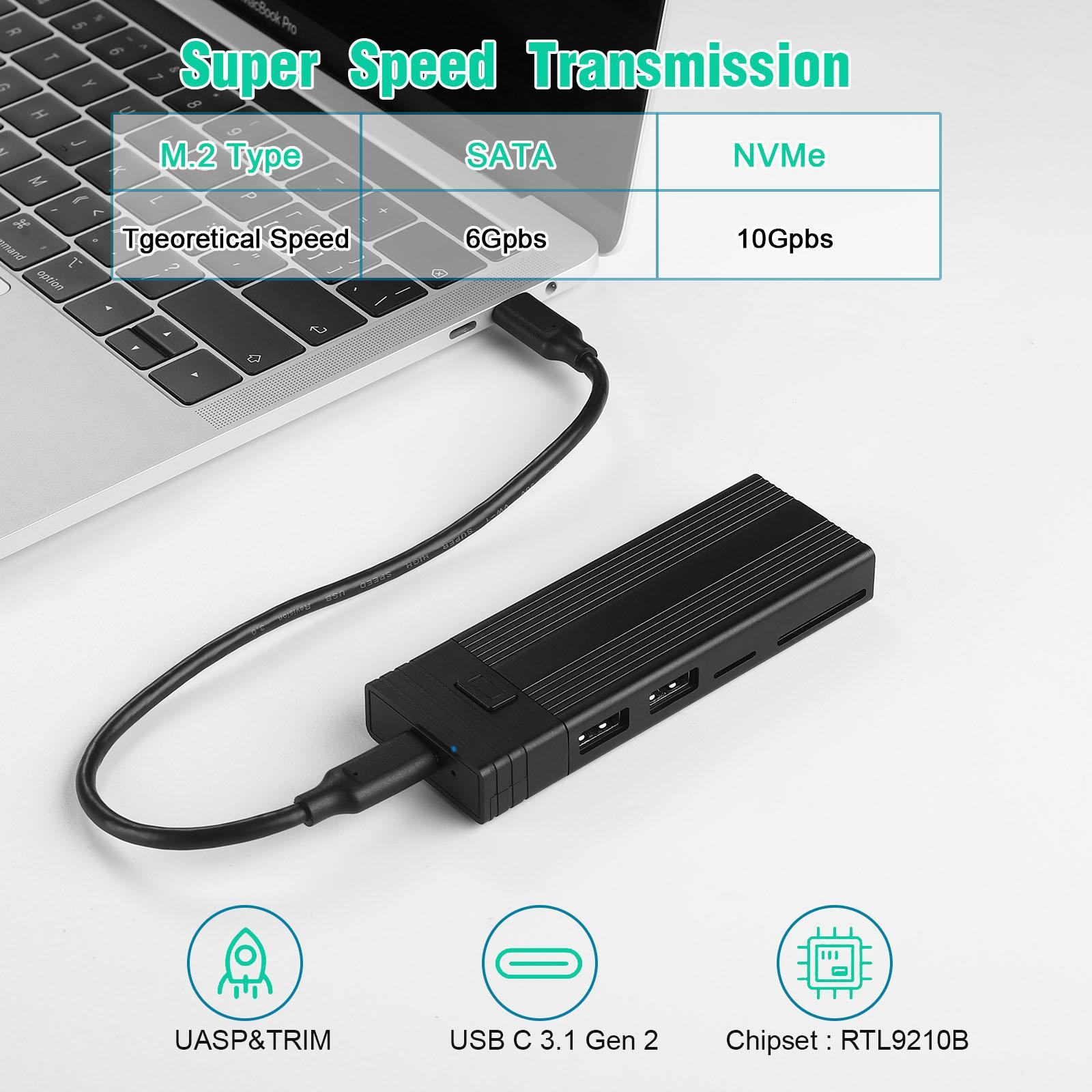M.2 NVMe SATA SSD Enclosure M.2 SSD Case 10 Gbps 6Gbps Compact for PC Phone