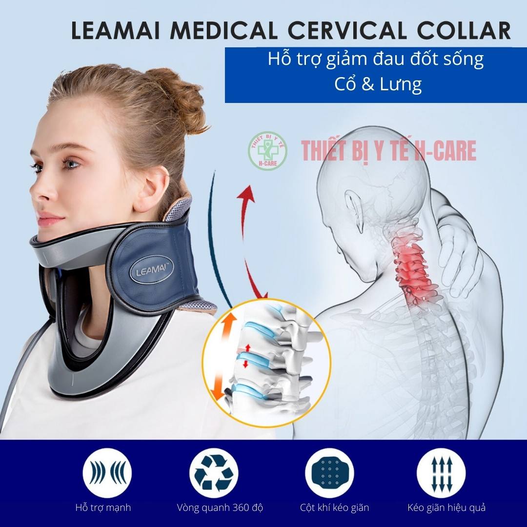 Đai hơi kéo giãn đốt sống cổ Leamai C03, hỗ trợ giảm đau cổ vai gáy và thoát vị đệm cổ