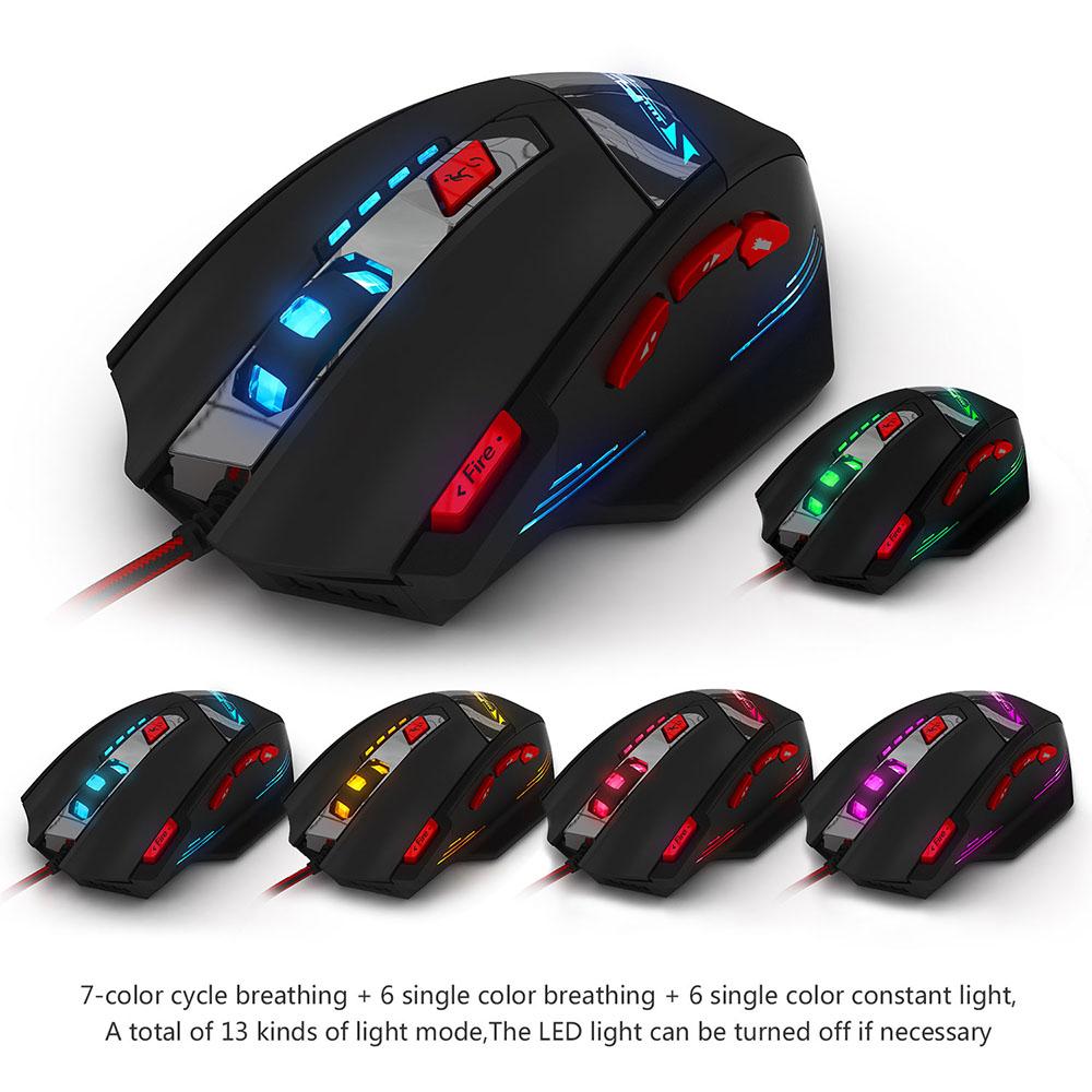 9200DPI Chuột Chơi Game Có Dây 8 Nút Kim Loại Trọng Lượng Thiết Kế Tay Màu Sắc Ánh Sáng Điều Chỉnh Đèn LED USB Máy Tính Game Thủ Chuột Cho máy Tính Laptop