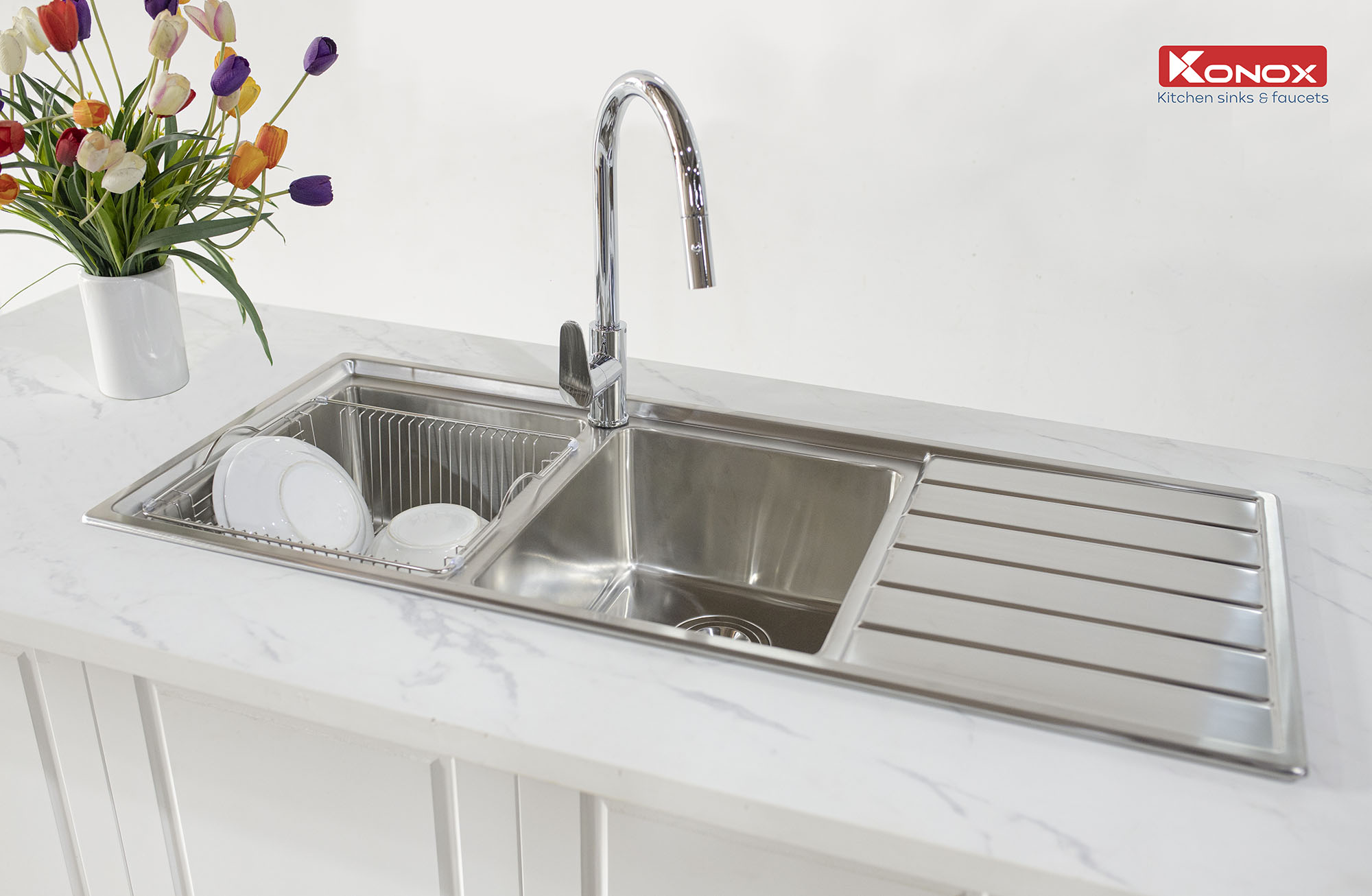 Chậu rửa bát Konox, European Series, Model Premium KS11650 2B , Inox 304AISI tiêu chuẩn châu Âu, 1160x500x215(mm), Hàng chính hãng