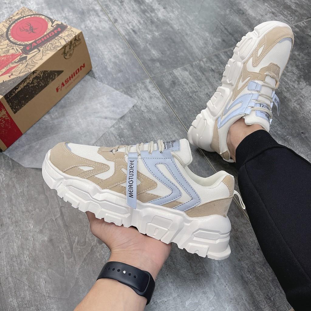 Giày thể thao nam, giày sneaker kem nâu phản quang z392