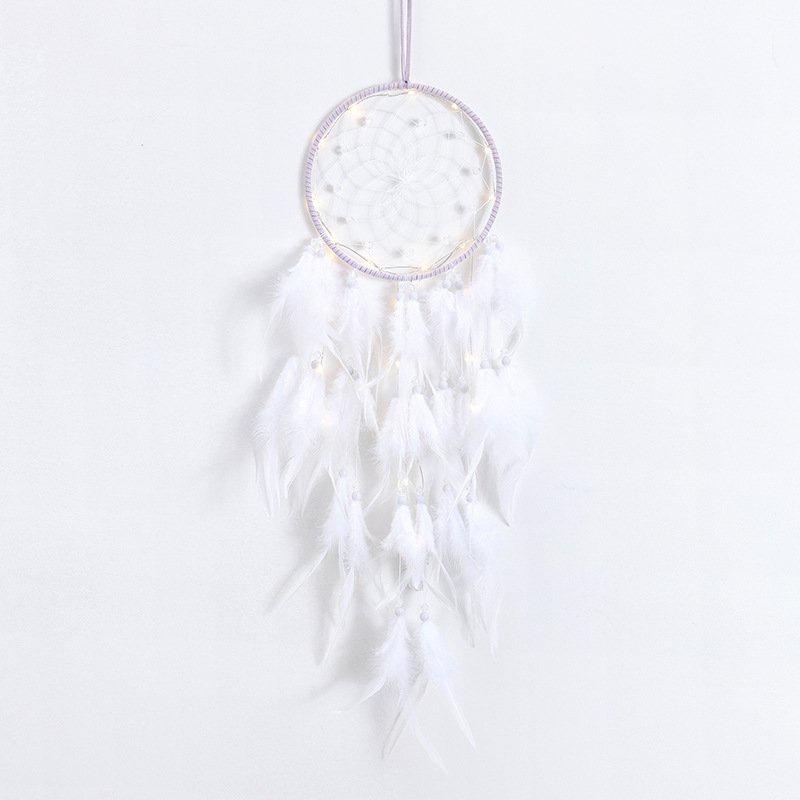 Dreamcatcher Đính Lông Vũ Có Đèn Led Trang Trí Phòng Ngủ Phòng Khách Tặng Kèm Móc Dán Tường