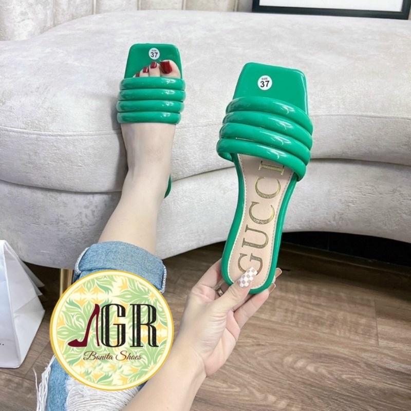 Dép 4 dây tròn da bóng mũi vuông xinh xắn