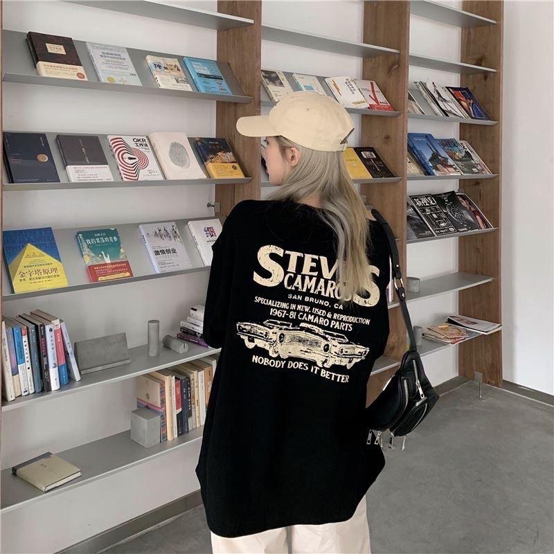 Áo Thun Tay Lỡ Unisex STEVE màu ĐEN/XÁM /Nam nữ unisex ️ Jaystoree Kiểu áo phông cổ tròn form rộng