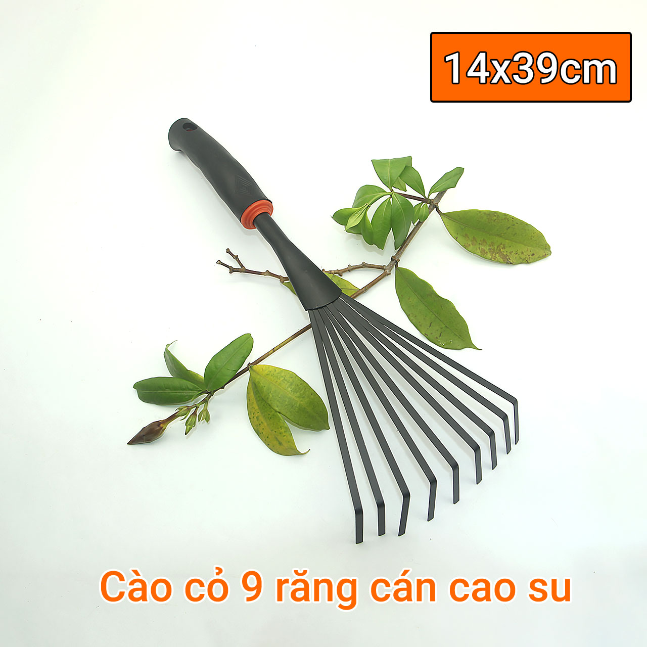 Cào cỏ 9 răng cán cao su 14x39cm