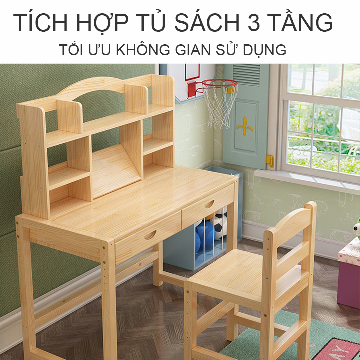 Bộ bàn ghế học sinh - Bàn học có giá sách,ngăn kéo học sinh