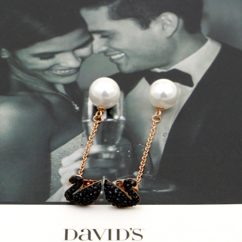 Bông Tai Thiên Nga Và Ngọc Trai Titan Ko Đen TT 3363