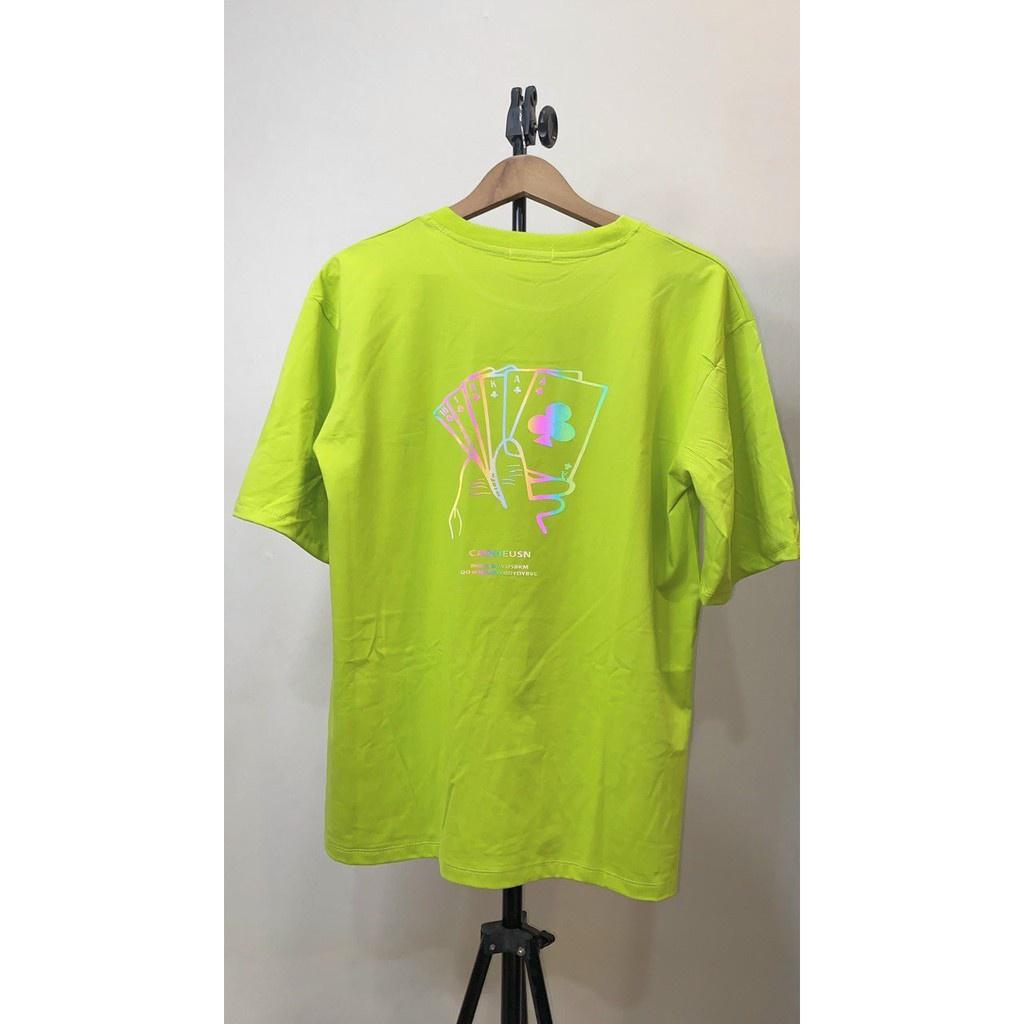 Áo thun unisex form rộng tay lỡ in phản quang in hình lá bài độc lạ, áo phông nam nữ đẹp mặc mát mùa hè