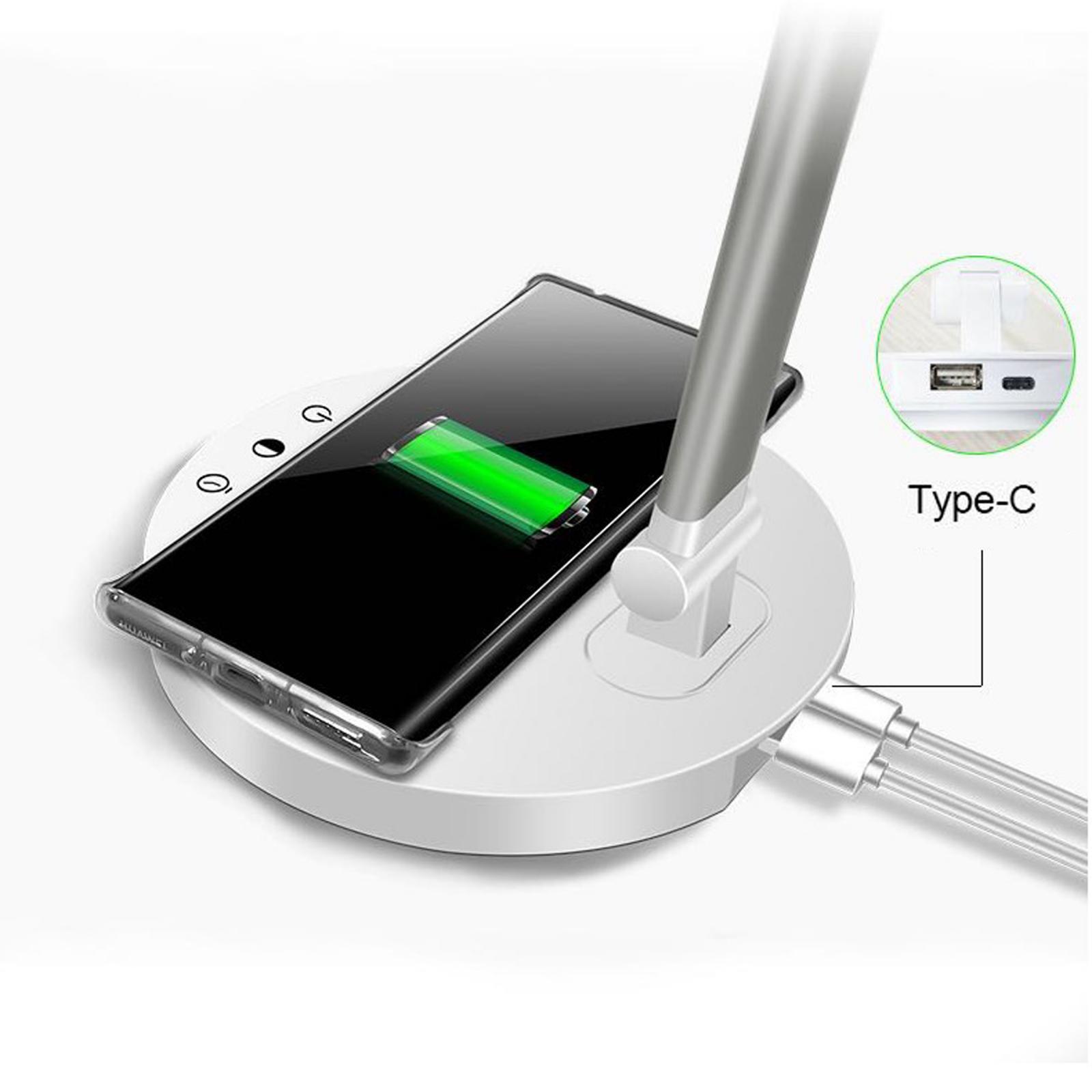 LED Desk Lamp with USB Charging Ports and Wireless Charger - 5 Adjustable Brightness Levels, Touch/Timer Function Reading Light