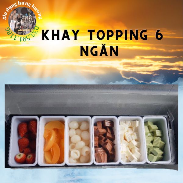 Khay topping 6 ngăn nhựa đúc liền nguyên khối, dụng cụ pha chế